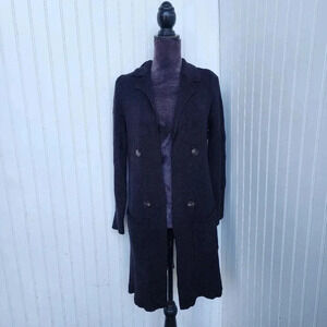Sugar Rain Black Button Front Long  Cardigan Sweater Soft Acrylic Sz L
